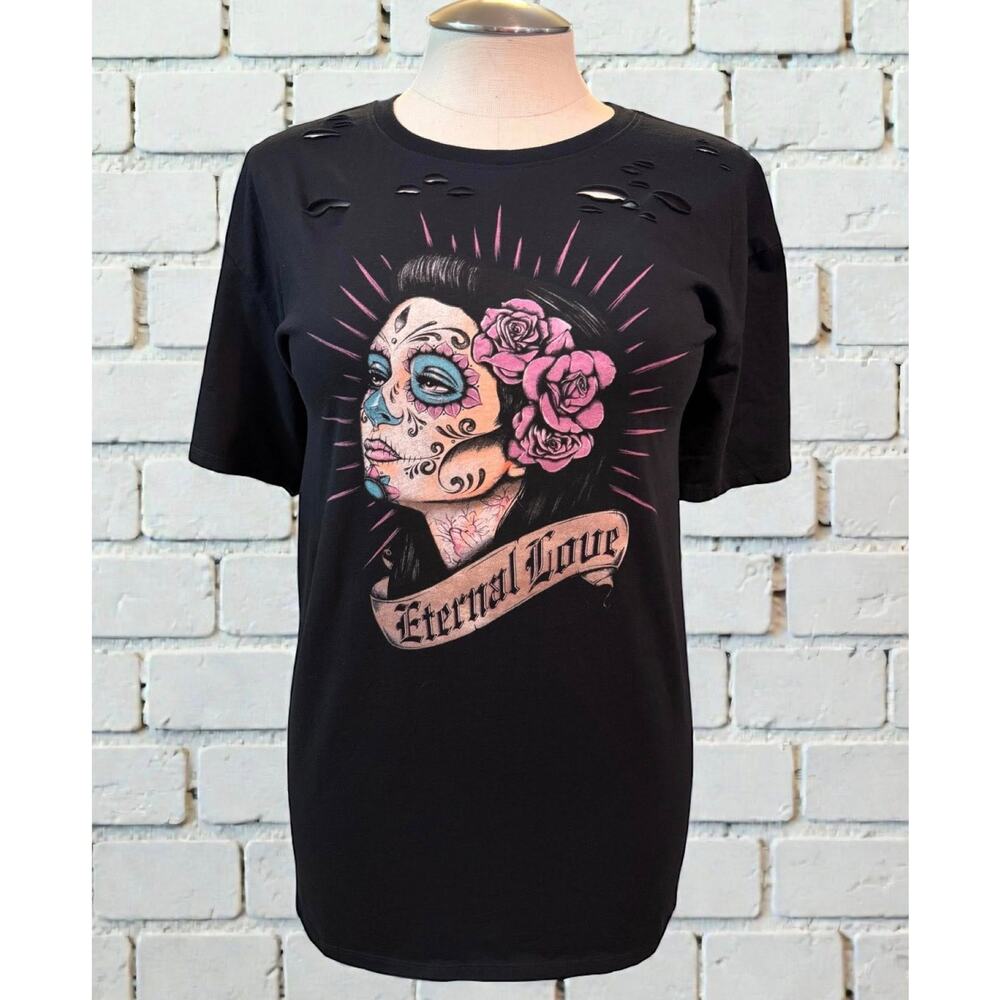 Torrid 2 (2X 18/20)‎ Eternal Love Relaxed Fit Skull Tattoo Muerta Destructed Tee